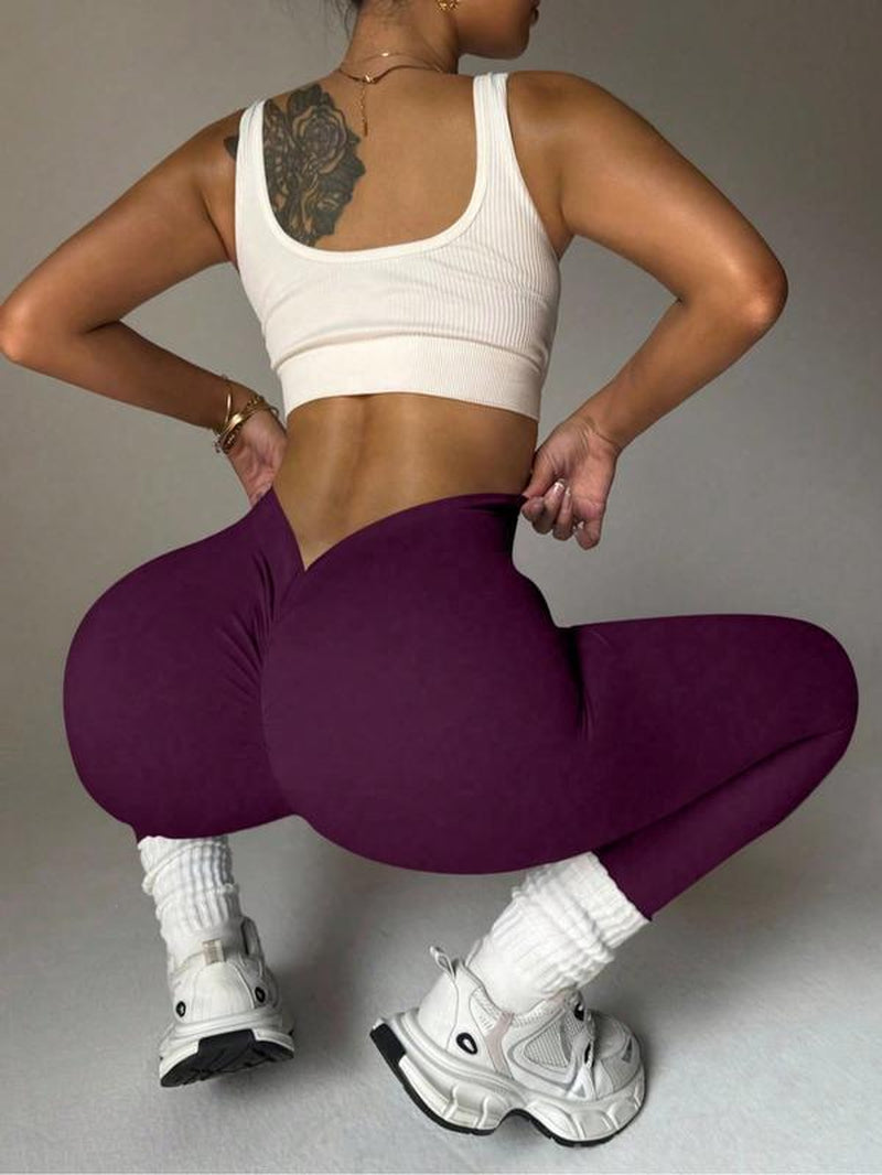 Women'S Solid Color Sports Leggings, Casual Comfy Breathable Skinny Pants, Skinny Yoga Bottoms for Yoga Gym Workout Running, Ladies Sportswear for All Seasons