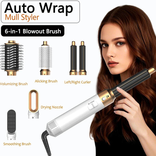 6 in 1 Hair Dryer Brush Detachable Airflow Comb Curler Straightening Brush Heat Control Styler for Smooth Hair