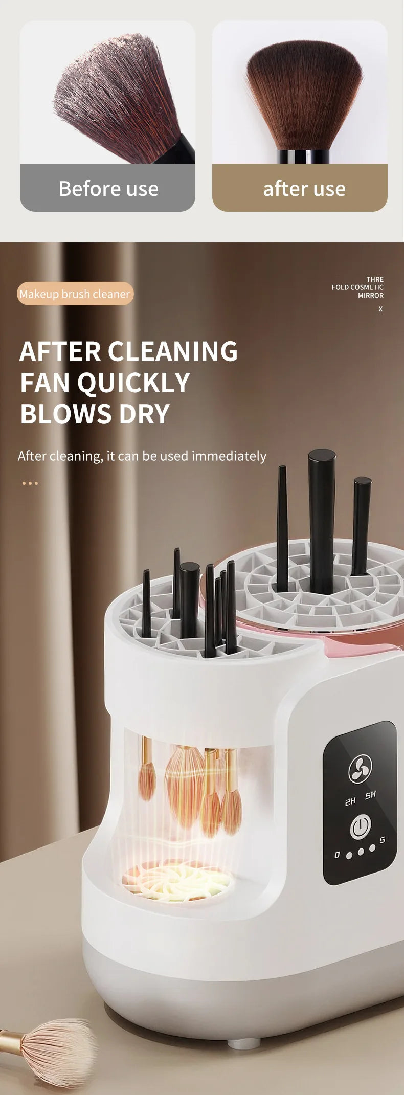 3 IN 1 USB Electric Makeup Brush Cleaner Machine Automatic Quick-Drying Portable Cosmetic Brush Cleaning And Drying Tools