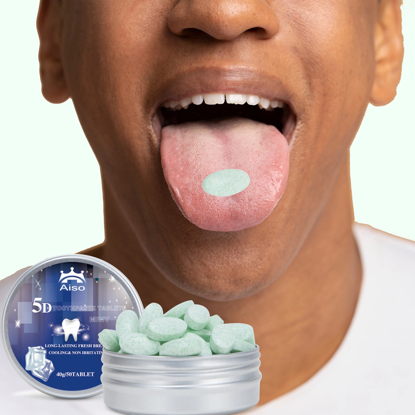 50 Tablets All-In-One Travel Mint Toothpaste Chewable Tablets, Travel Toothpaste, Deep Cleansing, Long-Lasting Fresh Breath