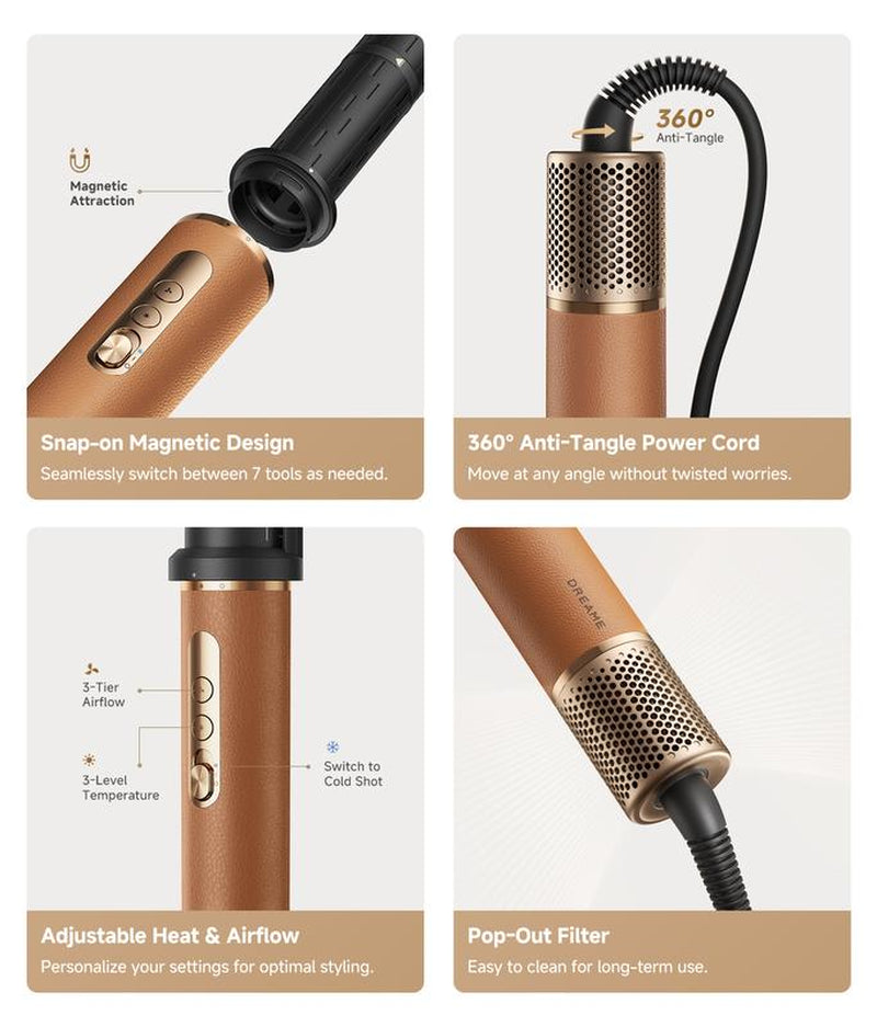 DREAME Airstyle Pro 7-In-1 Hair Styler with Fast Drying, 2 Curling Barrels, Volumizing Effect, Smoothing Brush, and Comfort for Enhanced Styling Hair Styling Tools Hair Straightener Curler Set Curly Iron Lam Ge Multi Curl Christmas Gift Ideas